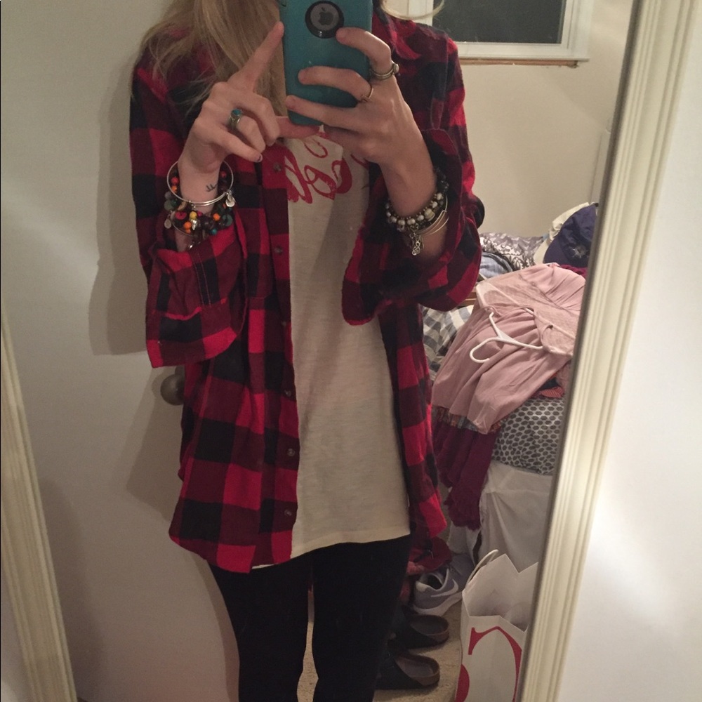 Hollister California Red and Black Flannel